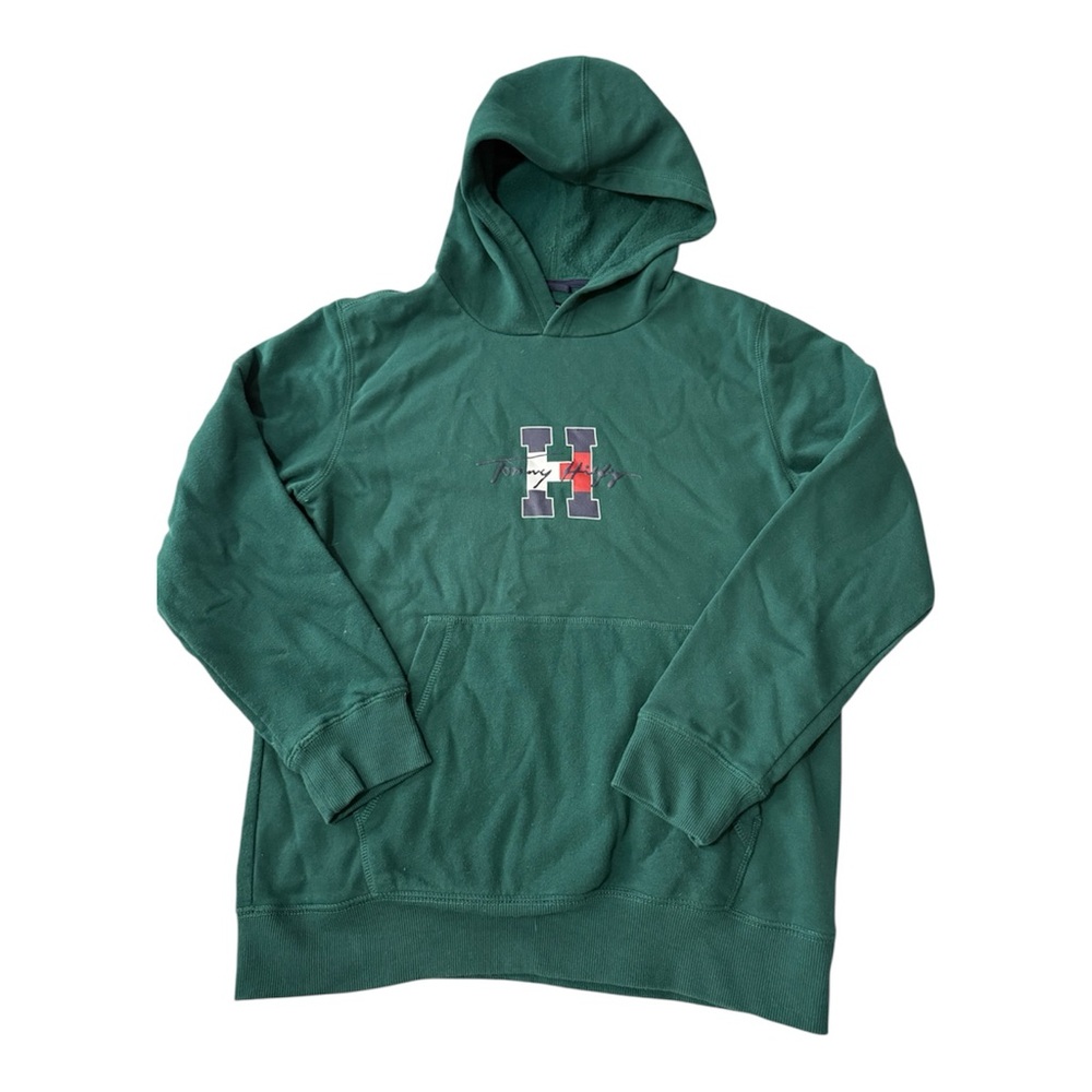 Tommy Hilfiger Boys XL Hoodie Green Flag Logo Pullover Youth 18 20